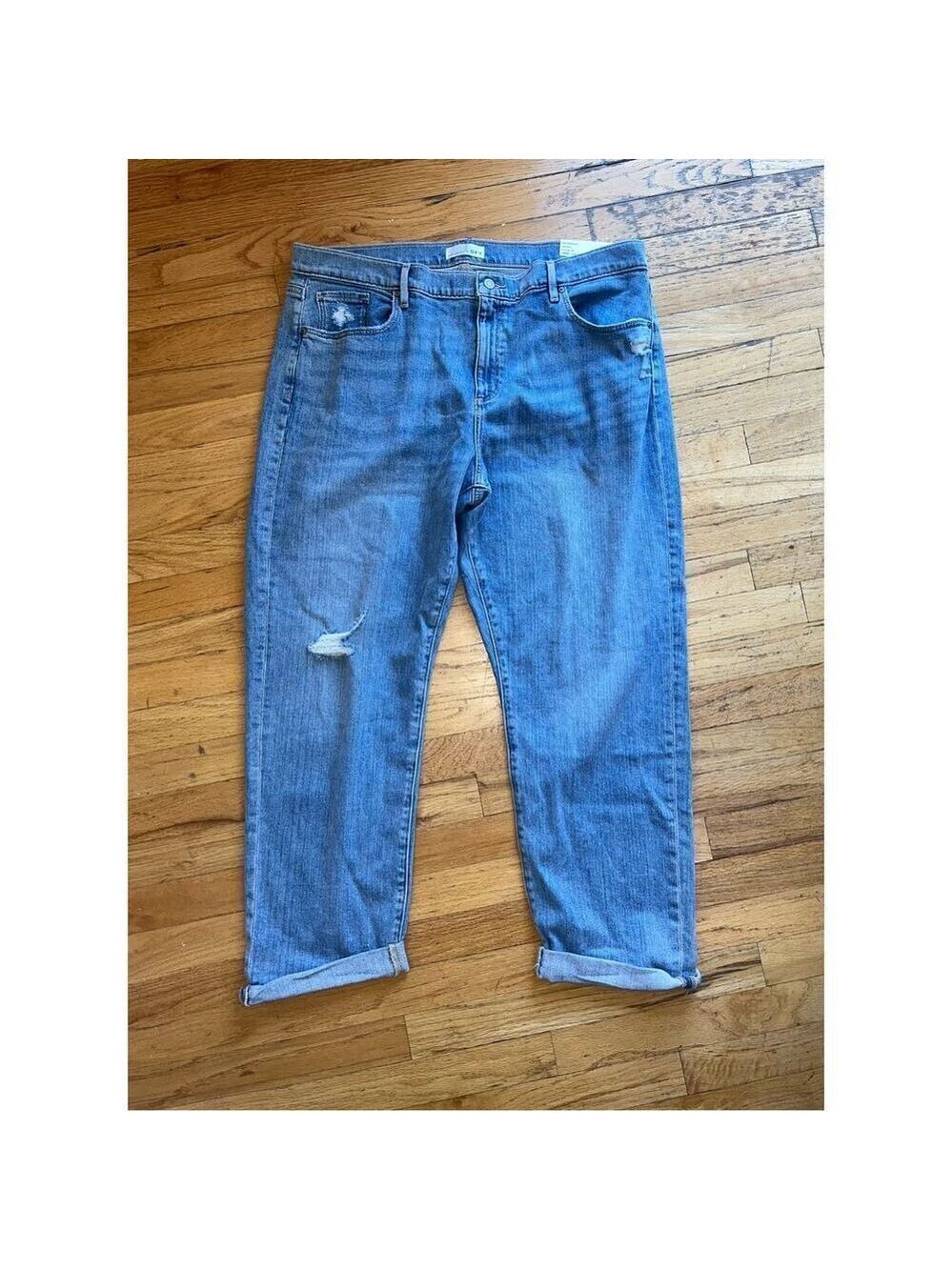 Loft jeans light wash straight leg. Size 34. X 30. Holes 5 pocket. The girlfrien